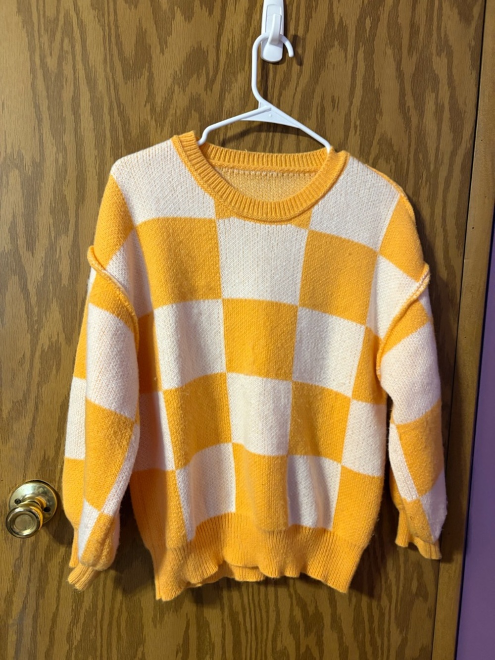 Orange Checkerboard Knit Sweater